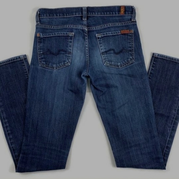 Women's 7 For All Mankind Roxanne Slim Fit Jeans in Medium Wash Blue Size 28 - Picture 1 of 15